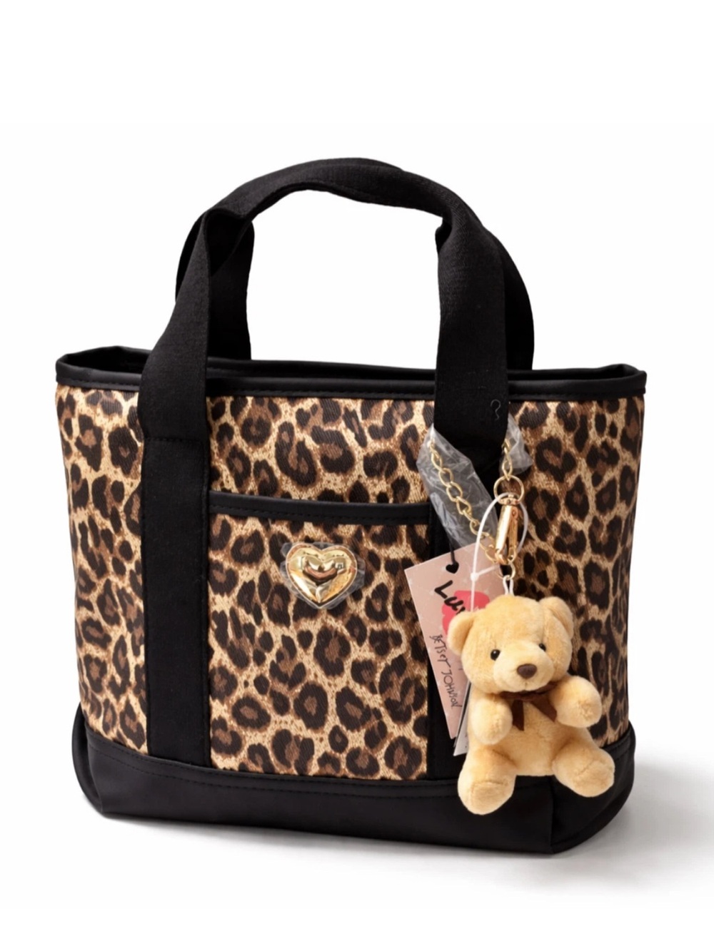 Betsey Johnson Leopard Tote Bag Teddy Bear Charm Crossbody